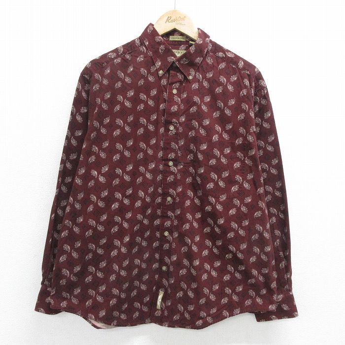 XL/古着 長袖 シャツ メンズ ペイズリー柄 コットン ボタンダウン エンジ系他 24feb20 中古 トップス