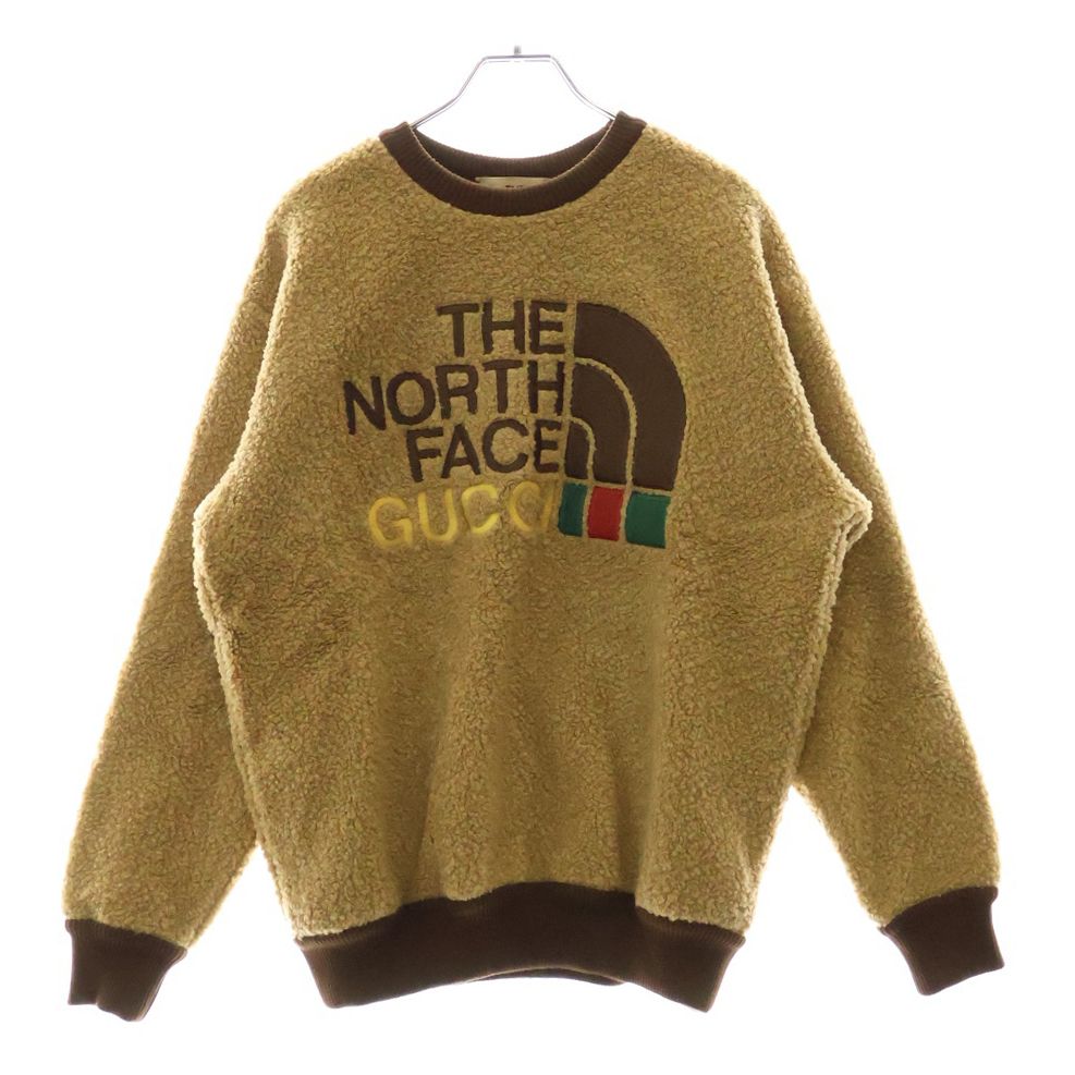 GUCCI グッチ 21SS ×THE NORTH FACE FAUX FUR SWEATSHIRT ノースフェイス  ロゴ クルーネックスウェットトレーナー ベージュ 644662 GUCCI グッチ 21SS ×THE NORTH FACE FAUX FUR SWEATSHIRT ノース