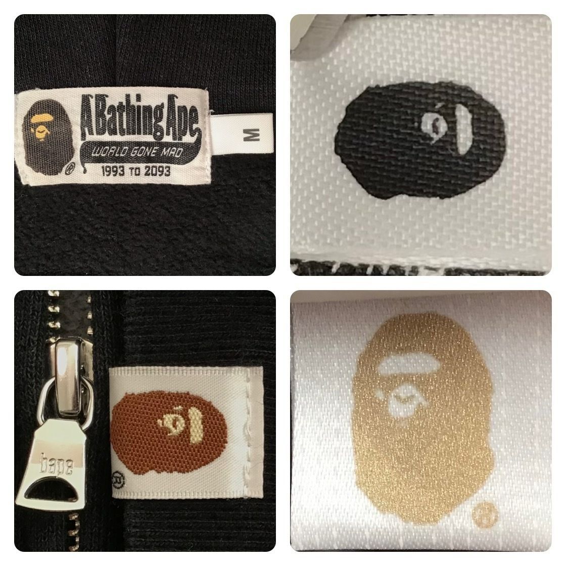 BAPE LOGO チェック フルジップ パーカー Mサイズ グレー a bathing