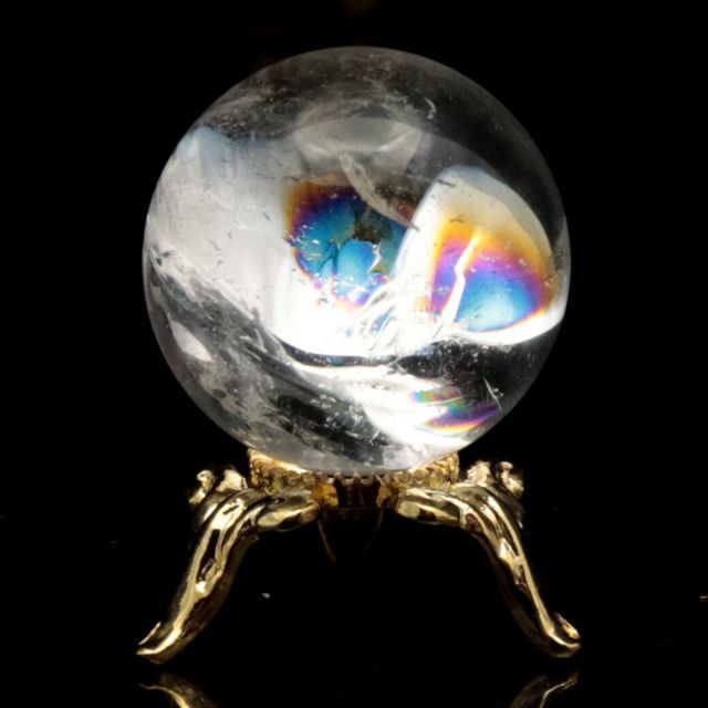 虹入り水晶 丸玉 台座付き A 直径 22mm アイリスクォーツ ブラジル産