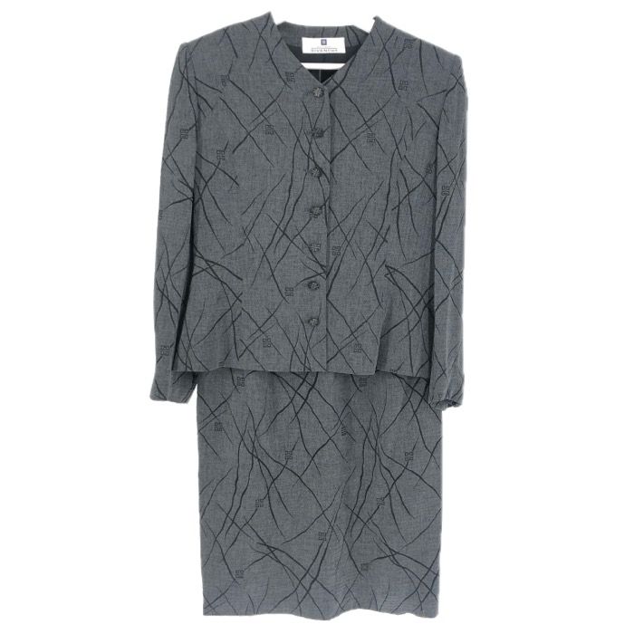Givenchy ジバンシー スカートスーツ ノー 肩パッド入 総裏 セットアップ ウール チャコールグレー レディース
