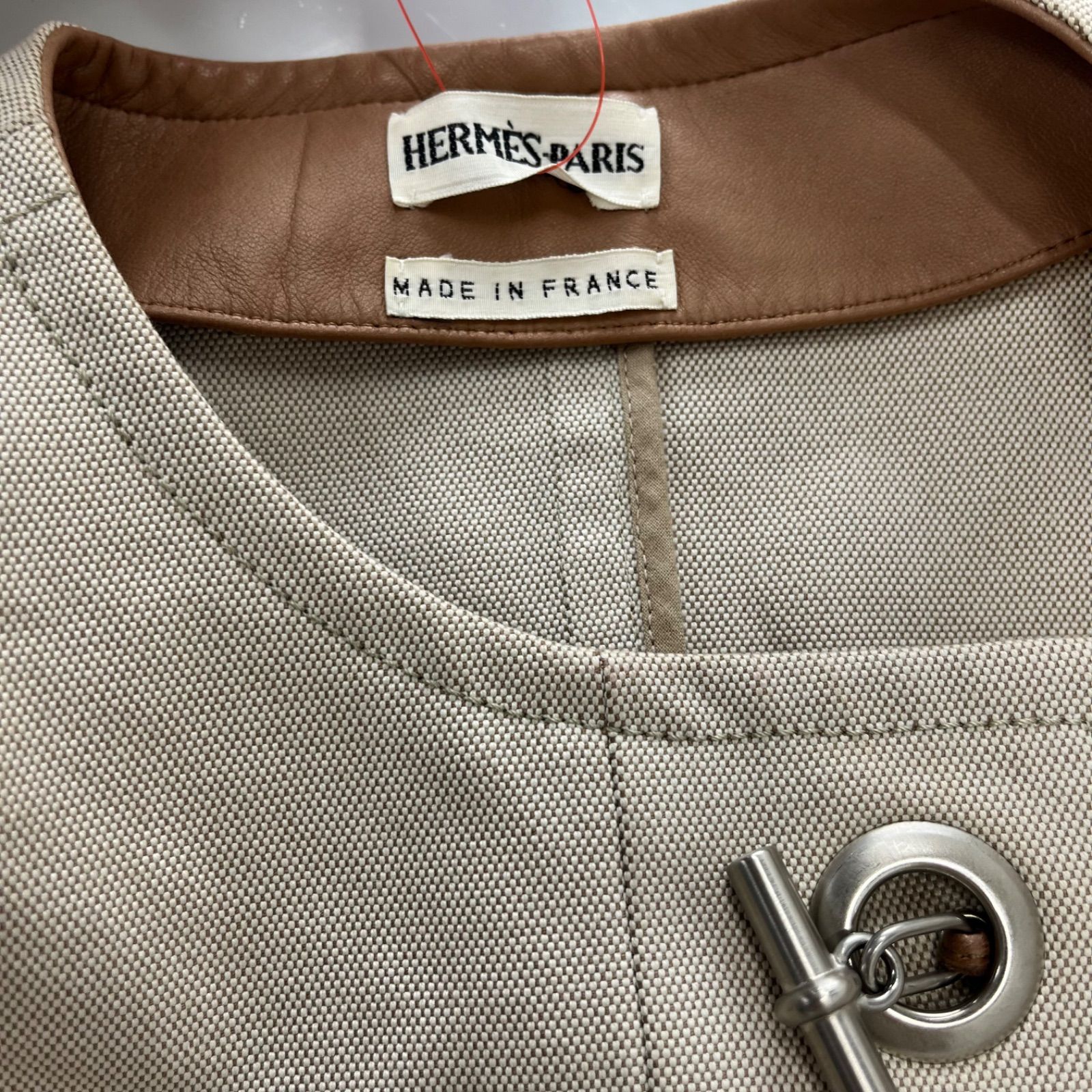 HERMES エルメス　マルジェラ期　シェーヌダンクル　ノーカラージャケット マルジェラ期❤️シェーヌダンクル 34 XS エルメス ノーカラー