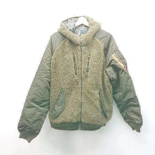 POLO RALPH LAUREN ジップアップ ボア素材 裏地迷彩柄 アウター 長袖 ジャケット サイズLG カーキ メンズ E 1310050037208