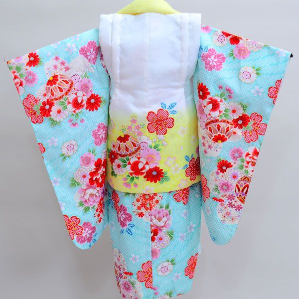 七五三 三歳 女児 被布着物祝着フルセット 水色×白色 半衿足袋付