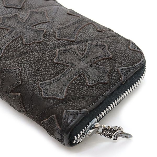 クロムハーツ　REC F ジップ #2 セメタリーキルテッド クロス ウォレット　★希少デストロイレザー CHROME HEARTS◇REC-F ZIP⁄キルティッドセメタリークロスパッチ⁄長財布