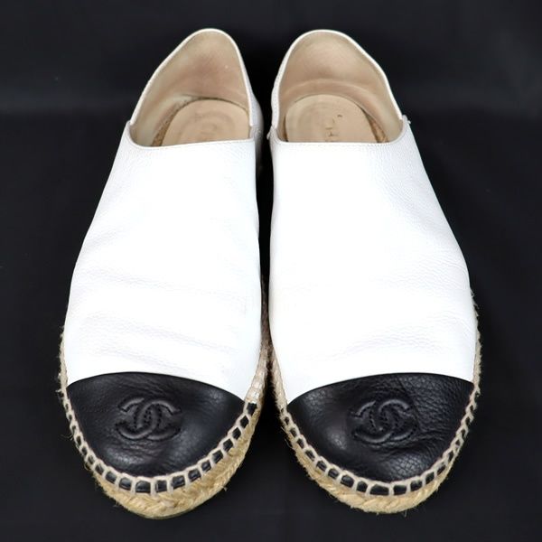 広尾店】シャネル CHANEL エスパドリーユ サンダル スリッポン ココマーク レザー ホワイト×ブラック size40 【13892】 - メルカリ