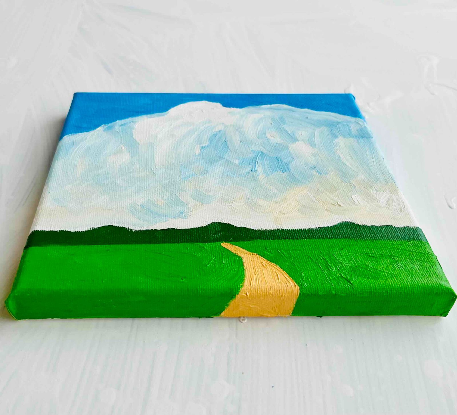 18㎝角「夏雲と田んぼ道　１」油彩・原画・アートパネル・S0 原画・18㎝角「夏雲と田んぼ道 1」油彩・アートパネル・S0