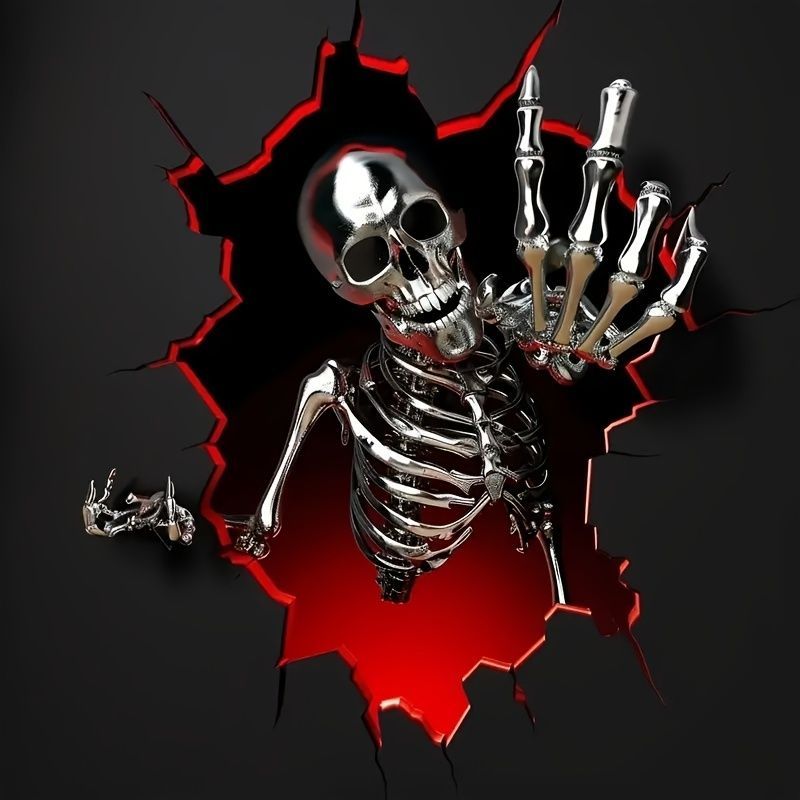 デカール 車用 飛び出す がいこつ スカル かわいい ステッカー 10cm