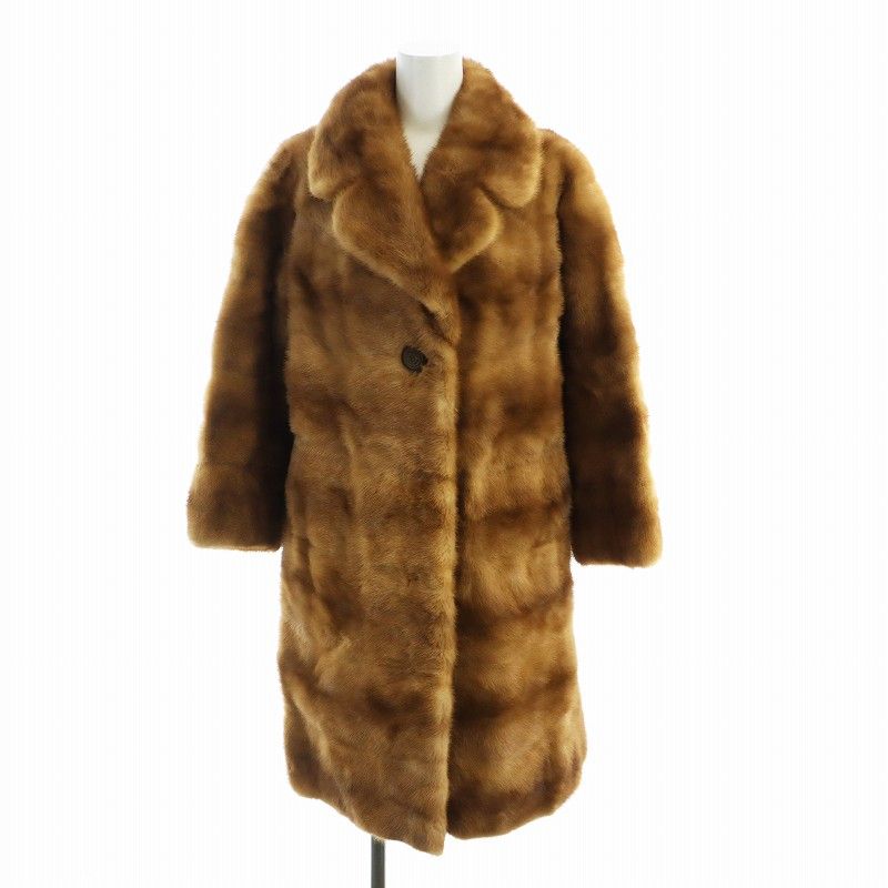ミツコシ MITSUKOSHI 毛皮コート ミンクファー ロング 総裏地 長袖 茶  