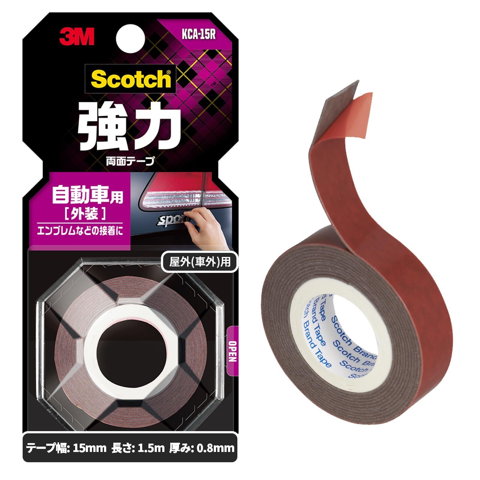 【在庫セール】3M 両面テープ 強力 自動車 スリーエム(3M) 外装用 幅15mm 長さ1.5m スコッチ KCA-15R 小巻 エンブレム ...