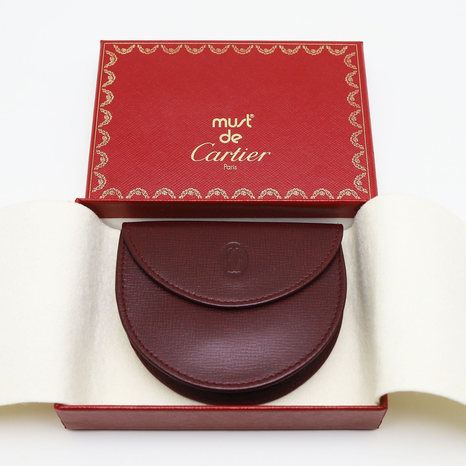 美品　Cartier カルティエ　コインケース　マストライン　レザー　ボルドー 美品】カルティエ マストライン コインケース ボルドー レザー