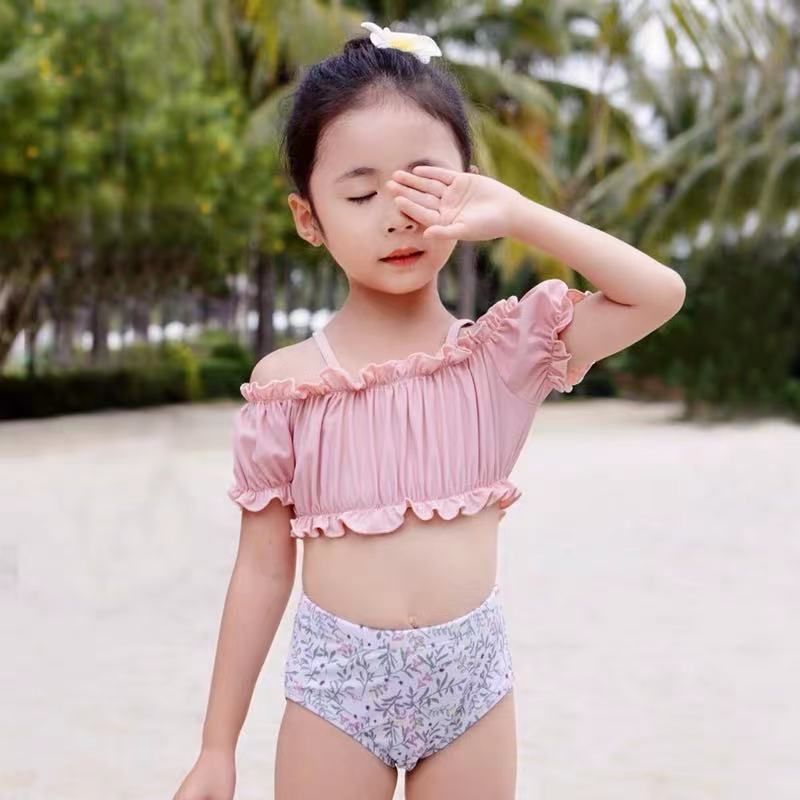 水着 女の子 キッズ 2点セット 上下セット セパレート 帽子付き