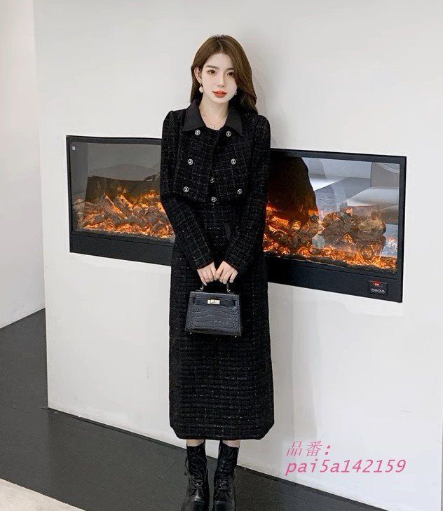 ツイード ワンピース セットアップ レディース きれいめ ツイードジャケット スリット 秋冬 ファッション ロングワンピース 韓国 大きいサイズ pai5a142159