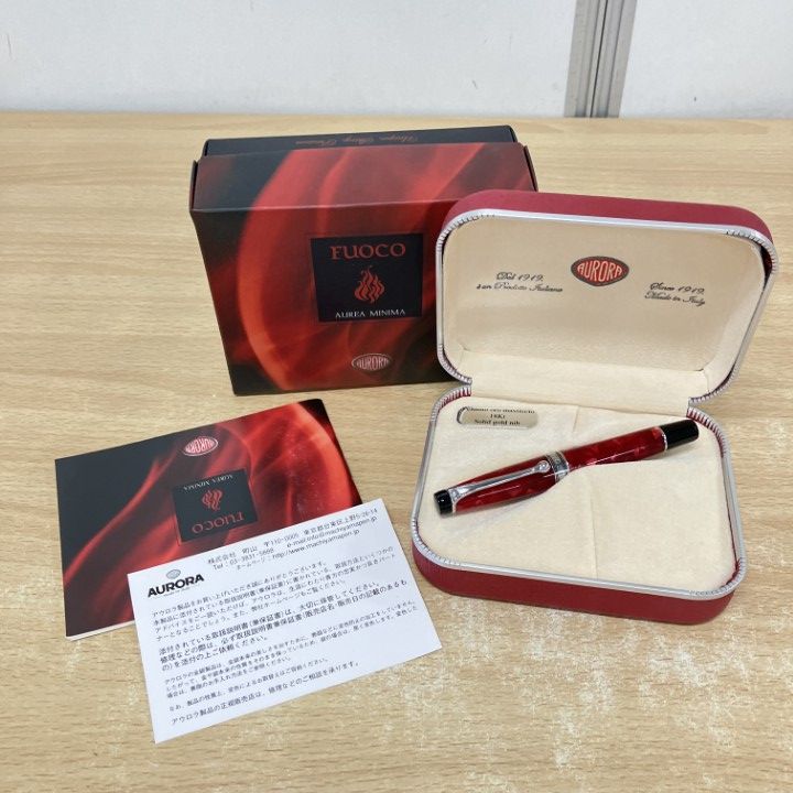 ▲01 1点限り! Aurora アウロラ 万年筆|ペン先18K|文房具| |レッドマーブル|FUOCO|フォーコ|F 細字|A