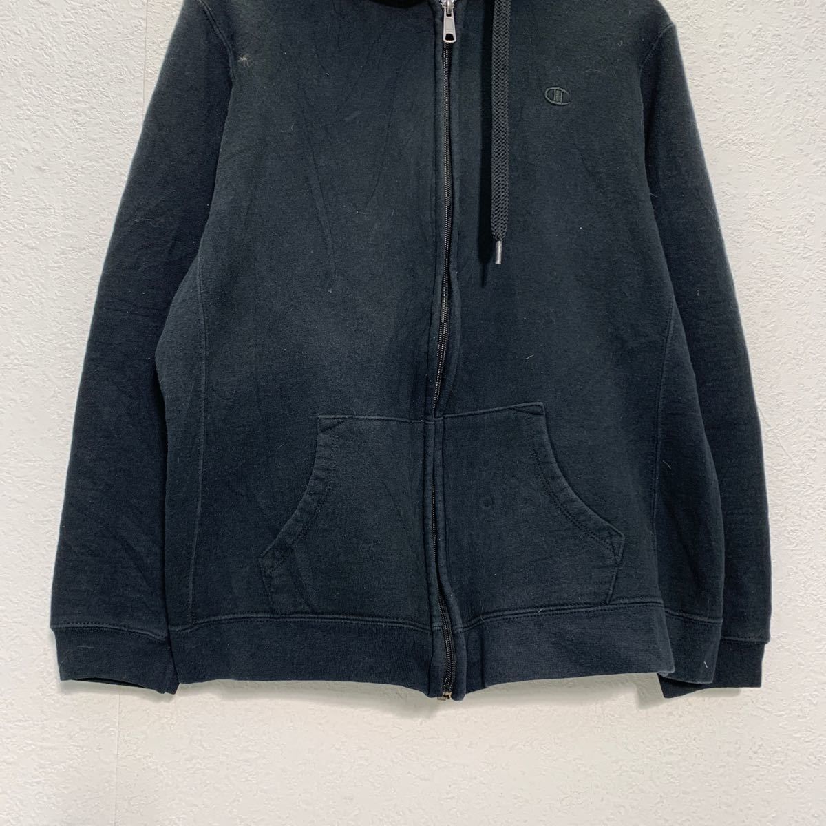 champion ジップアップ ロゴ スウェット パーカー XL ブラック グレー