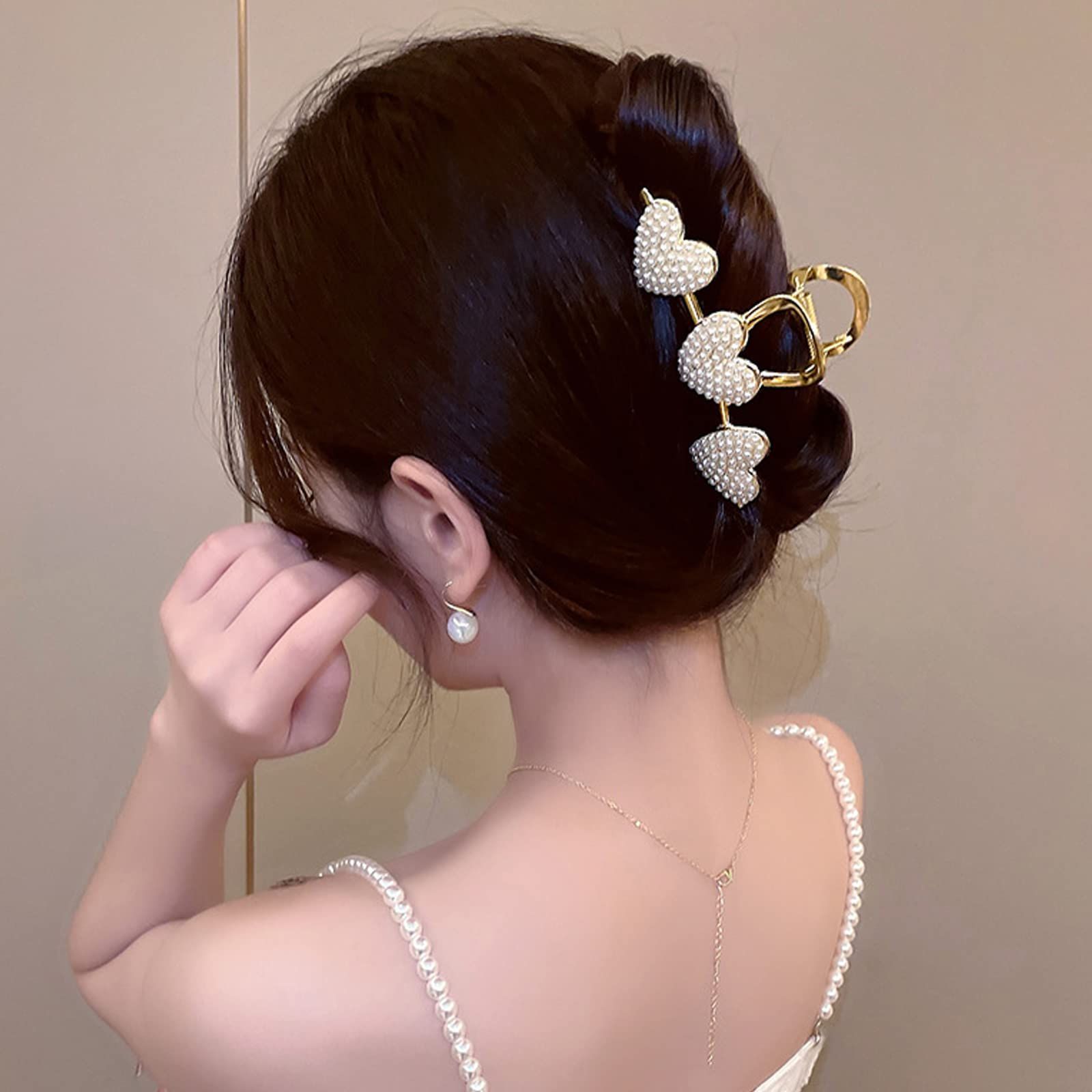 レディース用 贈り物 おしゃれ オフィス 韓国風 大きめ パールハート クリップ 髪飾り 髪留め ヘア シンプル ヘアクリップ バンスクリップ HAPVITAL