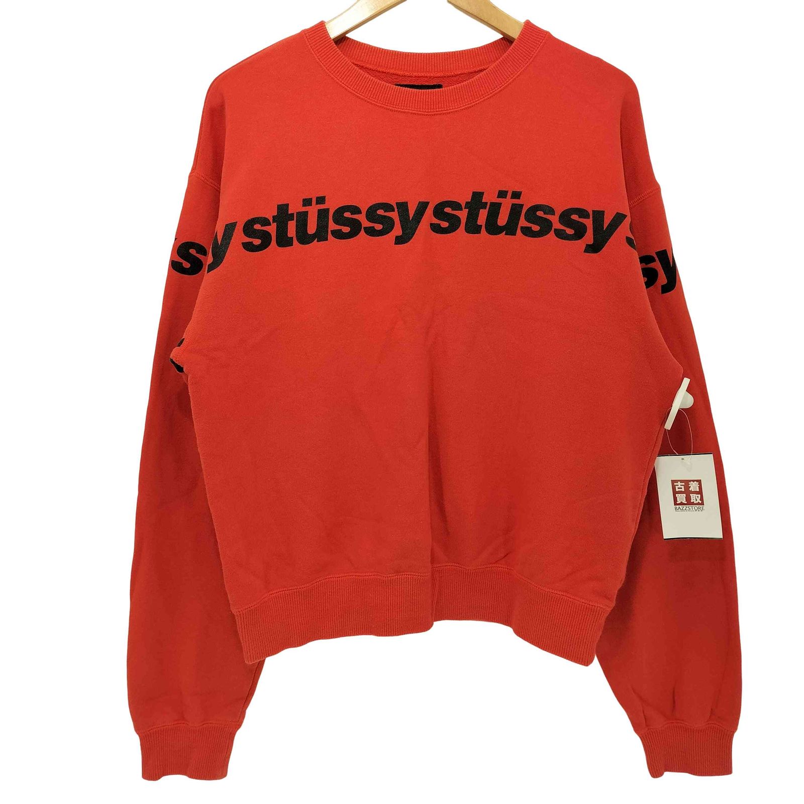 Stussy レッド クルーネック スウェット Mサイズ ステューシー Stussy ラインロゴクルーネックトレーナー メンズ
