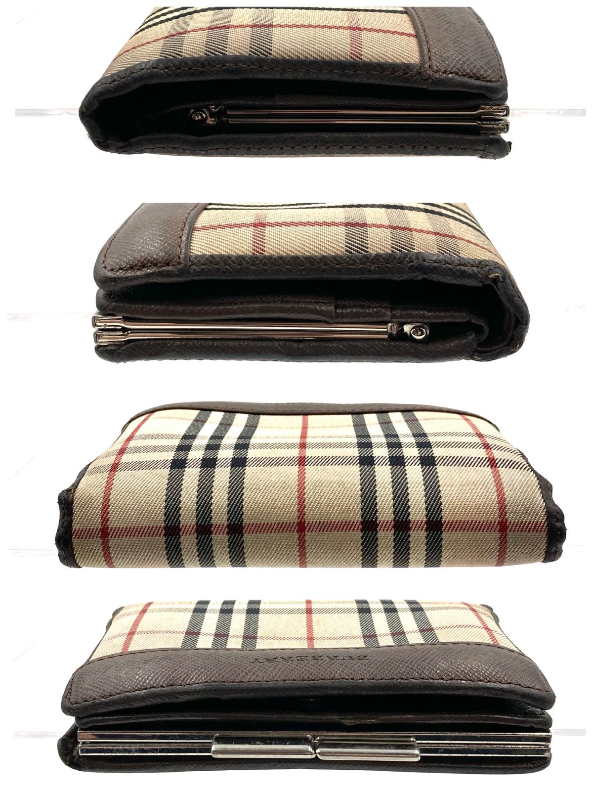 バーバリー 折り財布 がま口 ノバチェック キャンバス レザー ブラック 未使用品・美品】Burberry バーバリー がま口 折り財布 ノバ