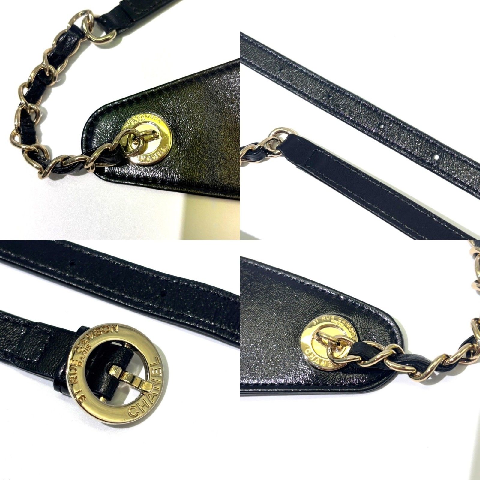 シャネル ウエストウォレット ポーチ チェーン ラムスキン ブラック AB