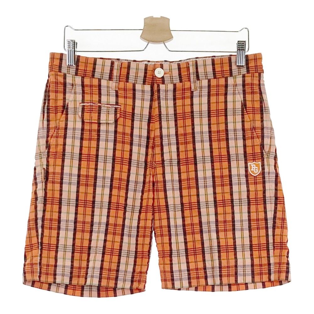 サイズ 4 PEARLY GATES パーリーゲイツ シアサッカー ハーフパンツ チェック柄 オレンジ系 240101310905 ゴルフウェア メンズ ストスト