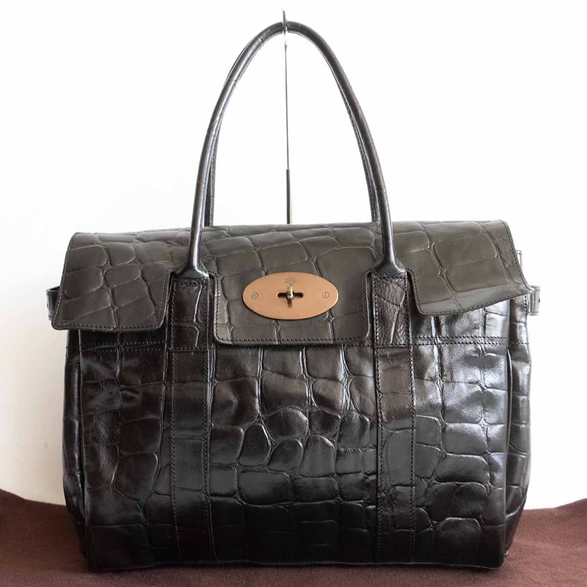 高級品】Mulberry【型押し ベイズウォーター フラップ トート バッグ】マルベリー ブラック レザー 鞄 2403497 - メルカリ