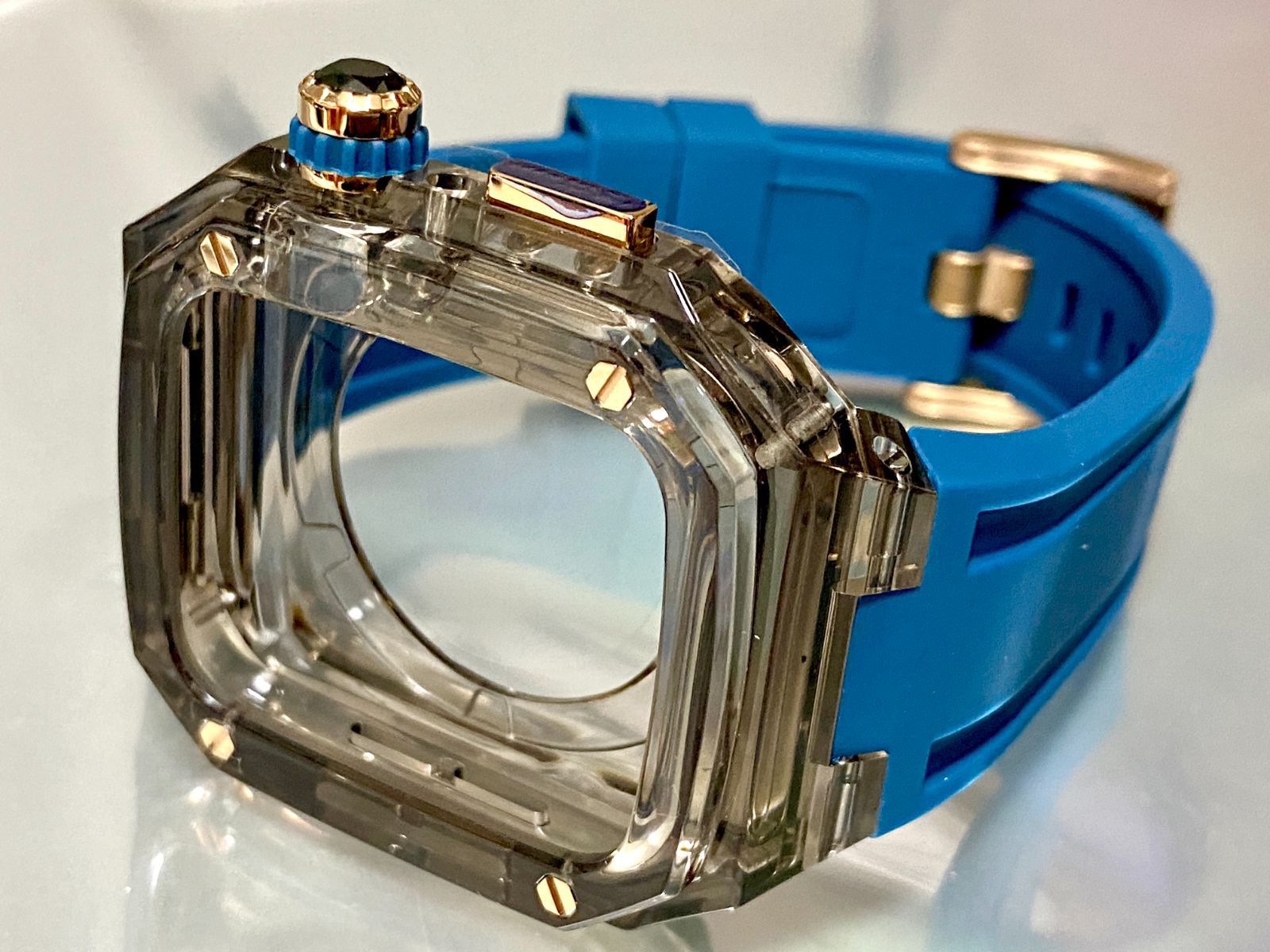 スモーク ネイビー インディコ アップルウォッチ ラバーベルト カバー クリア ケース 40mm 41mm 44mm 45mm 4 5 6 7 8 se スポーツ メンズ レディース 4スクリュー Apple Watch バンド