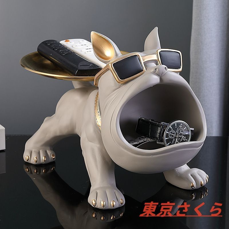 オブジェ ブルドッグ 収納 鍵置き トレイ 玄関 サングラス 犬 プレート