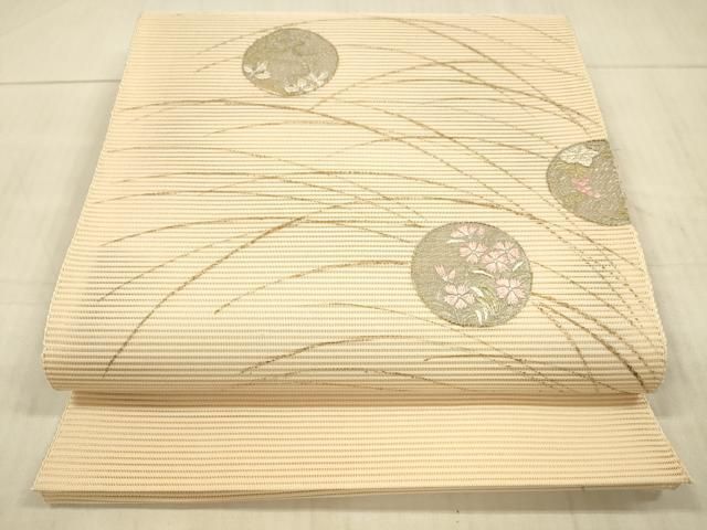 平和屋着物＊夏物　絽綴れ　八寸名古屋帯　刺繍　草花文　金銀糸　正絹　逸品　DAAX8918cm 平和屋着物＊夏物 絽綴れ 八寸名古屋帯 刺繍 草花文 金銀糸 正絹 逸品