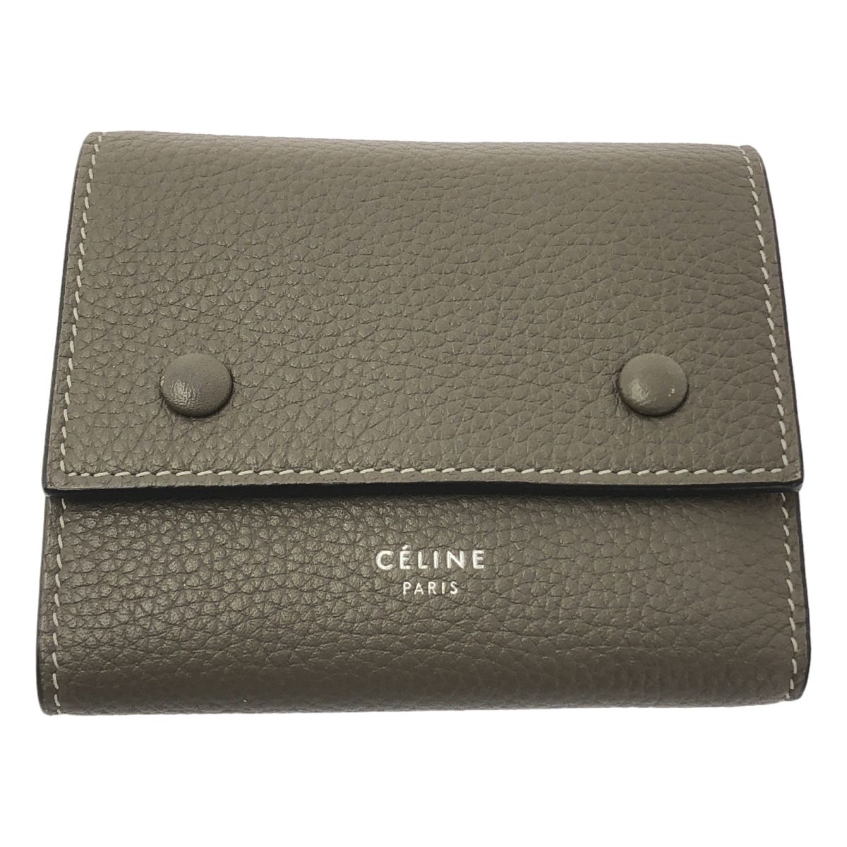 CELINE セリーヌ スモール フォールデッド マルチファンクション トリフォールド レザー ロゴ コンパクト ウォレット 財布 ブラウン イエロー レディース