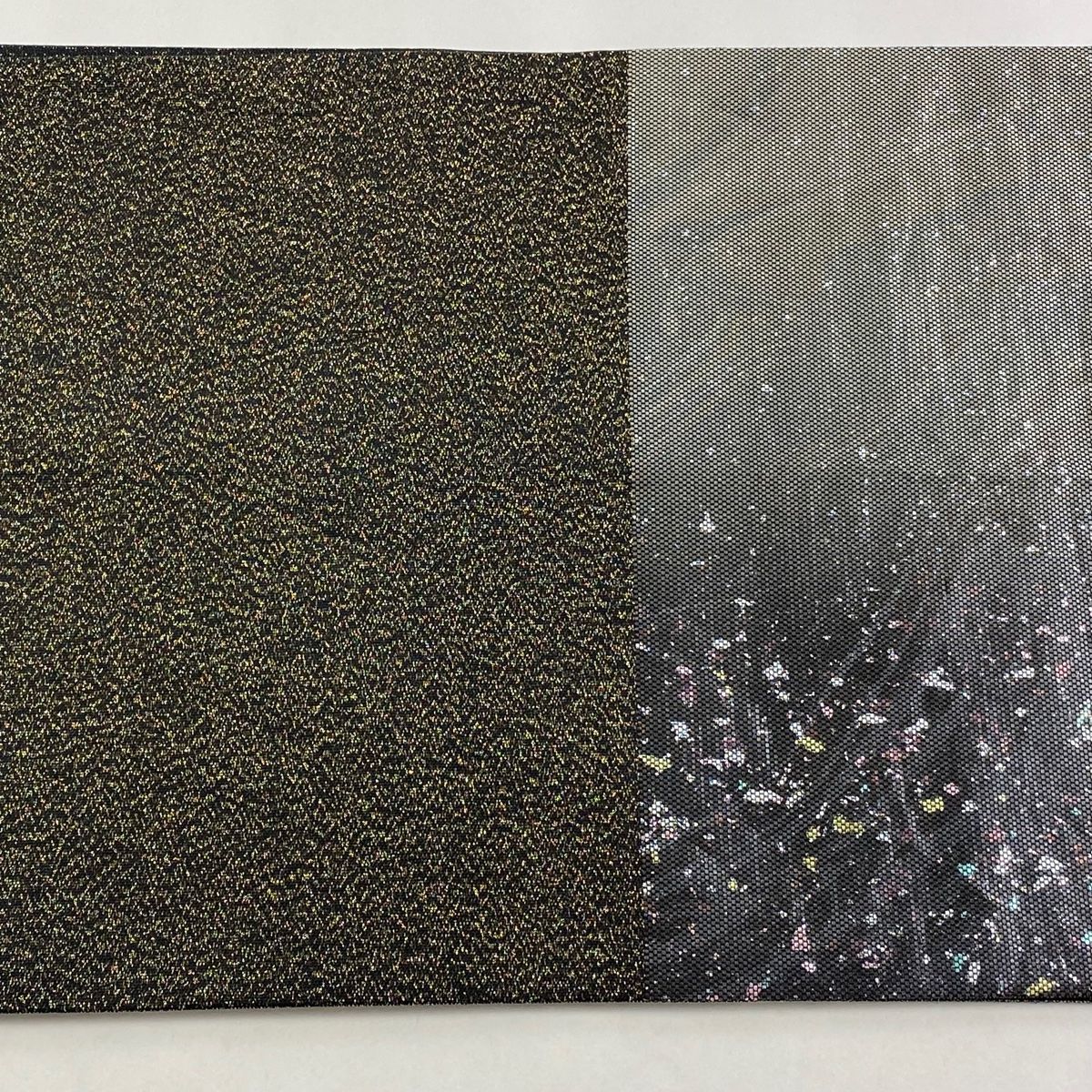 袋帯 美品 逸品 落款 木村幸啓 瓢箪 墨流し 螺鈿箔 金彩 黒灰
