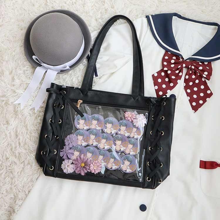 2点セット 痛バ 痛バッグ トート レースアップ PU革 痛バッグ りぼん