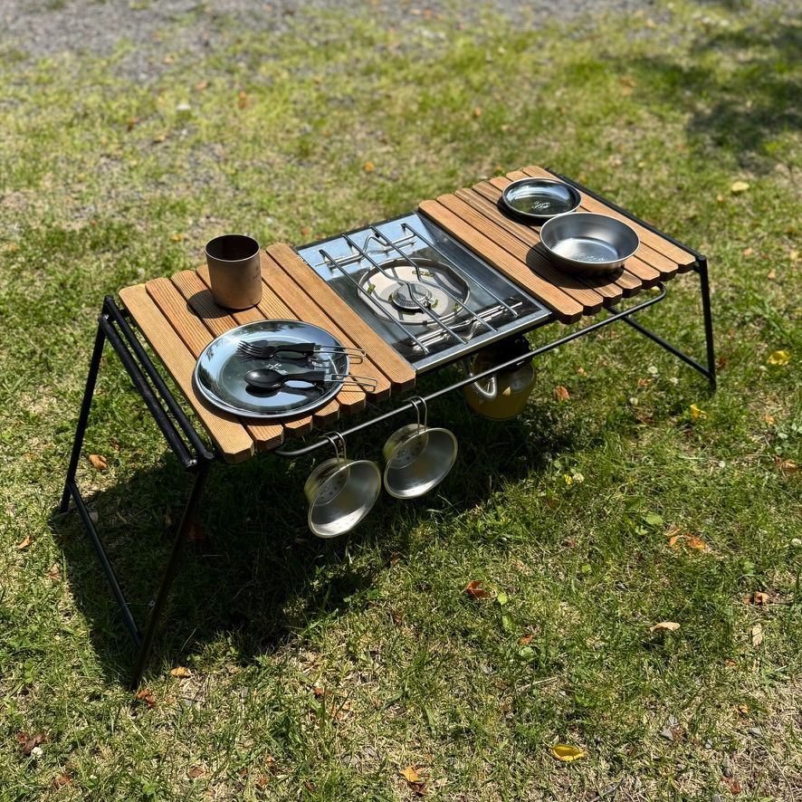 IGT対応 折りたたみ igtテーブル ジャコビーン色-フラットバーナーテーブル IGT対応 折りたたみアイアンテーブル ジャコビーン色-フラットバーナー