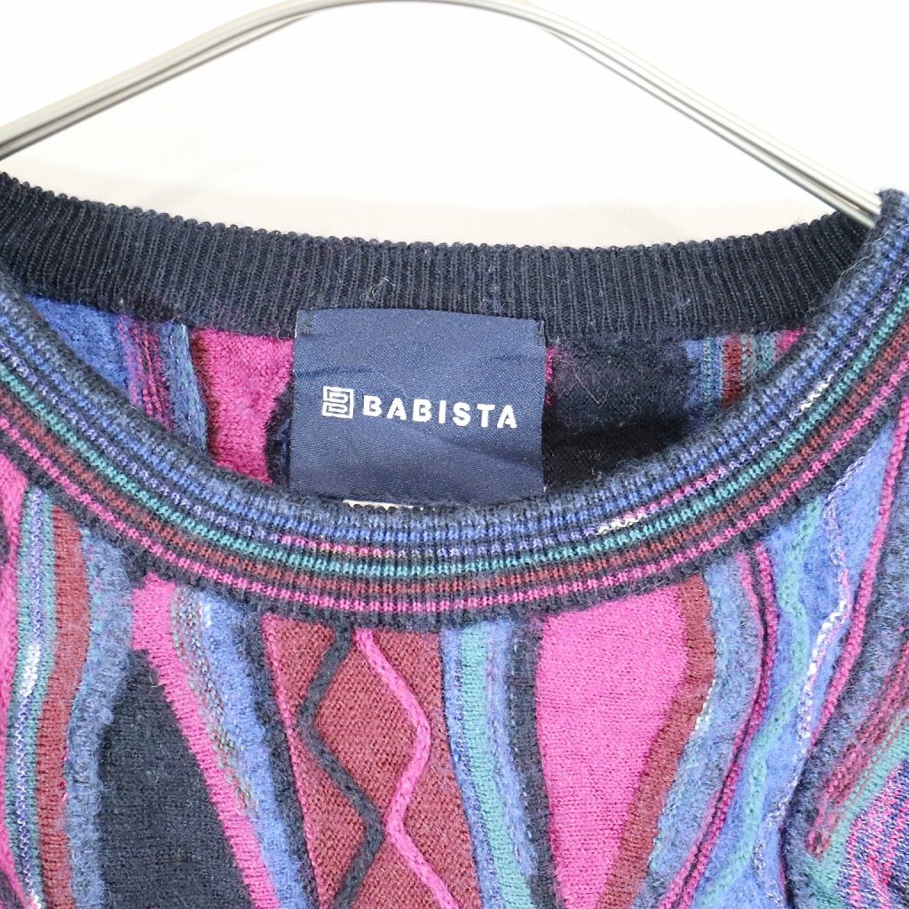 BABISTA 3Dデザイン クルーネック ニット セーター プルオーバー 柄 マルチ パープル (メンズ 58)   N5969