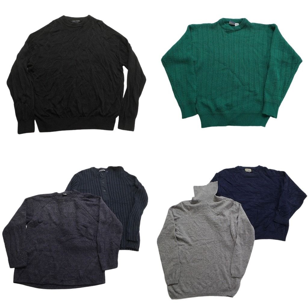 古着卸 まとめ売り 混紡素材 無地ニット 6枚セット (メンズ Ｓ /Ｍ ) タートルネック ヘンリーネック グリーン ブラック 中古 古着 MX6486