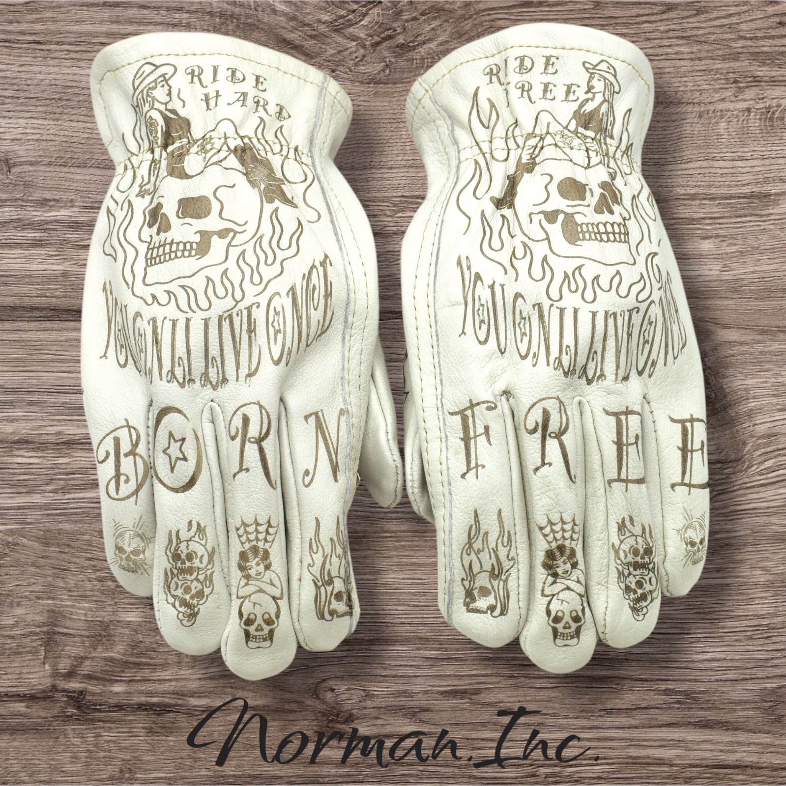 牛革　レザーグローブ　アメリカン　バイク　ハーレー　カスタム　手袋　タトゥー　L Lサイズ 牛革 レザーグローブ アメリカン バイク ハーレー