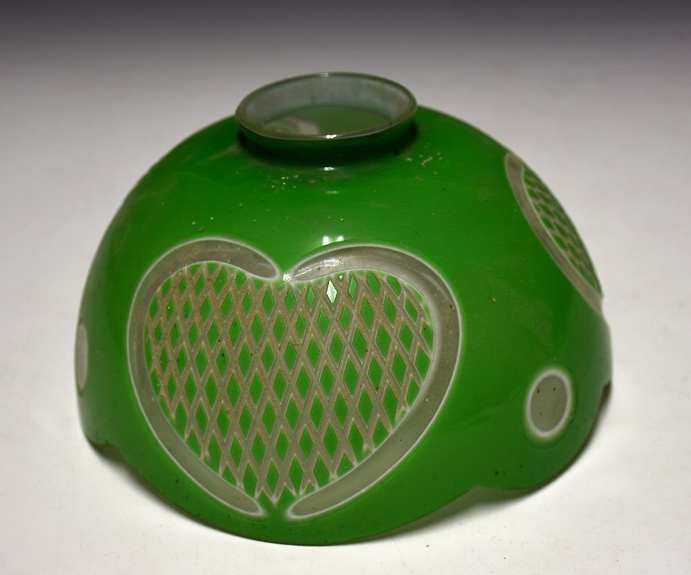 蔵A4161 大正～昭和初期 被せ硝子電傘 切子 ガラス ランプシェード 古民家外し品 UBS-PPNI_AC_ID