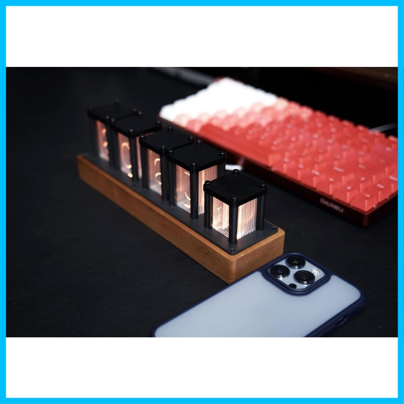 RISEN ニキシー管風置き時計 レトロモダン木製クロック RISEN ニキシー