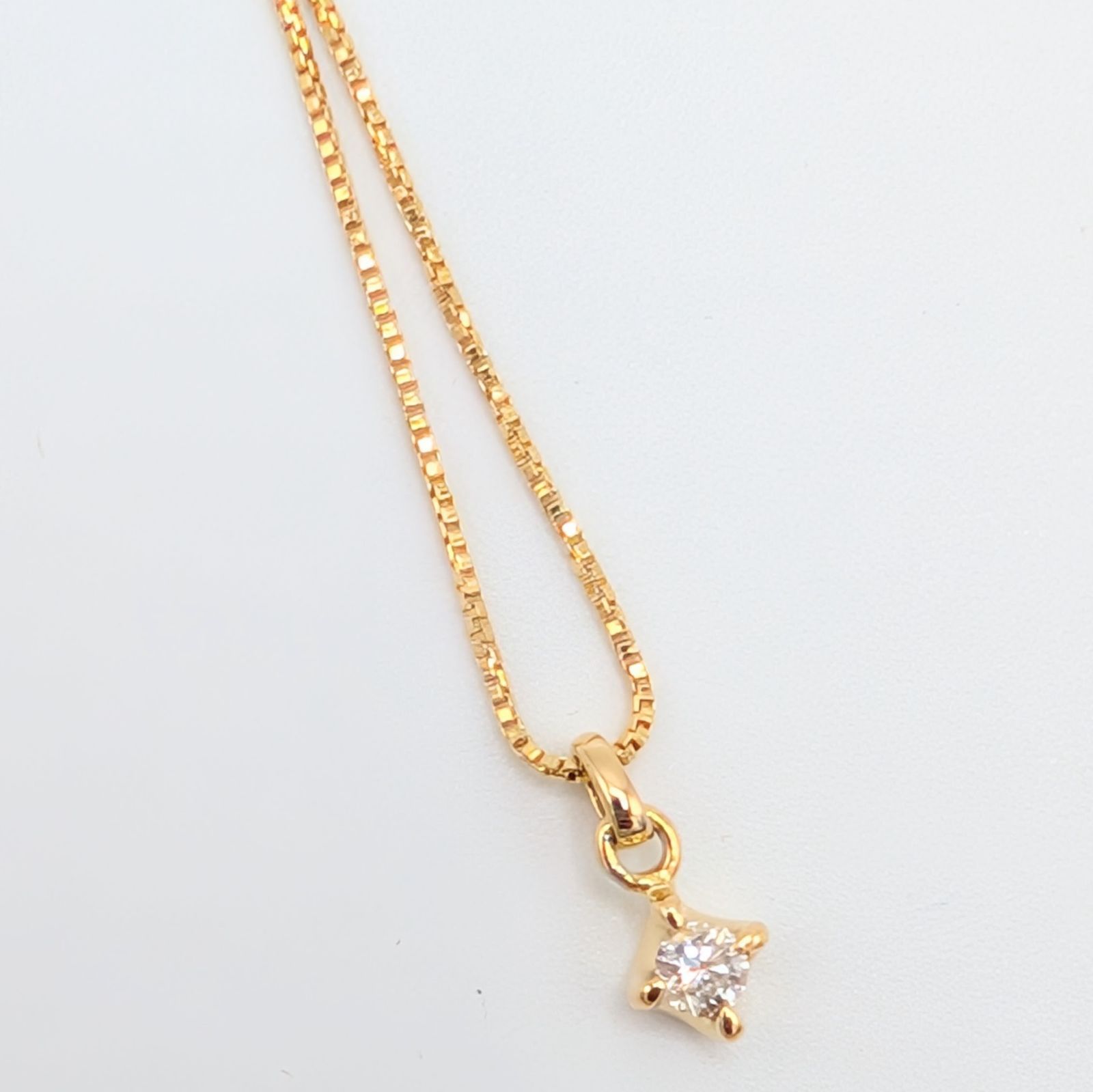 新品仕上済】アガット/agete 1Pダイヤ ネックレス K18YG-1.6g D：0.05 