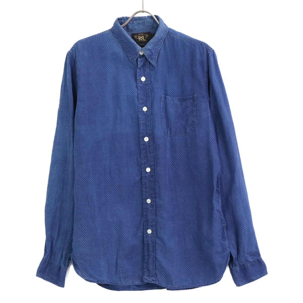 RRL ダブルアールエル ｲﾝﾃﾞｨｺﾞ ﾄﾞｯﾄ柄 ｺｯﾄﾝ 長袖ｼｬﾂ M