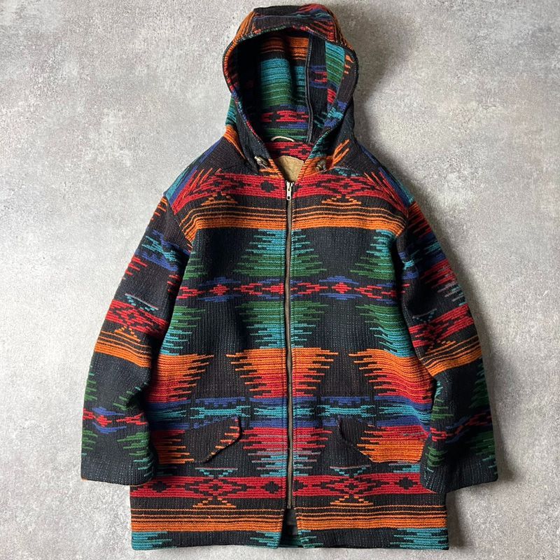 90s USA製 Woolrich ライナー付き ネイティブ 総柄 ウール 
