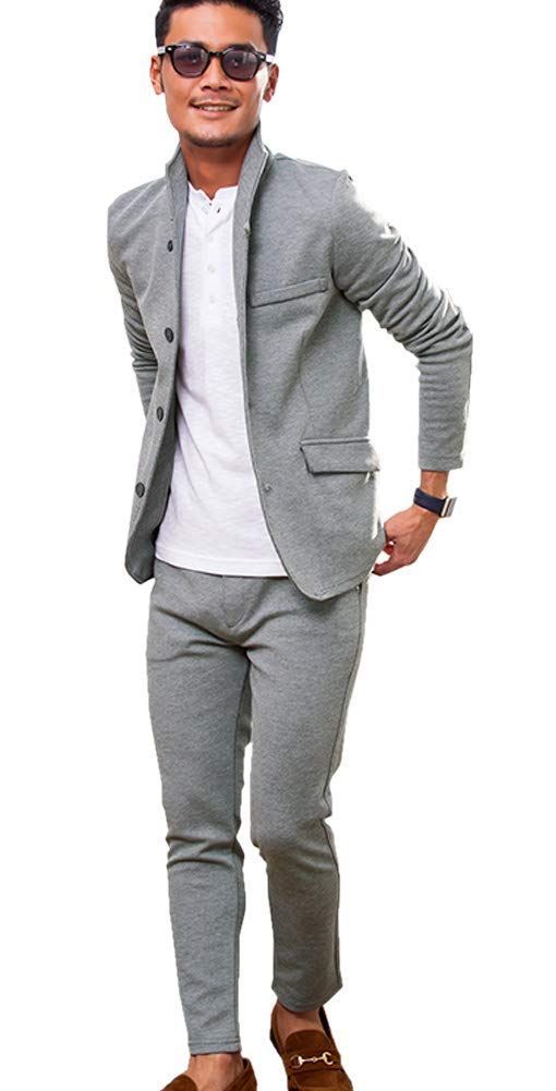 ビッチ メンズ ユニセックス 無地 カルゼ ロングパンツ イタリアン ジャケット セットアップ 上下 スーツ VIJP18-02 44 M GRY グレー