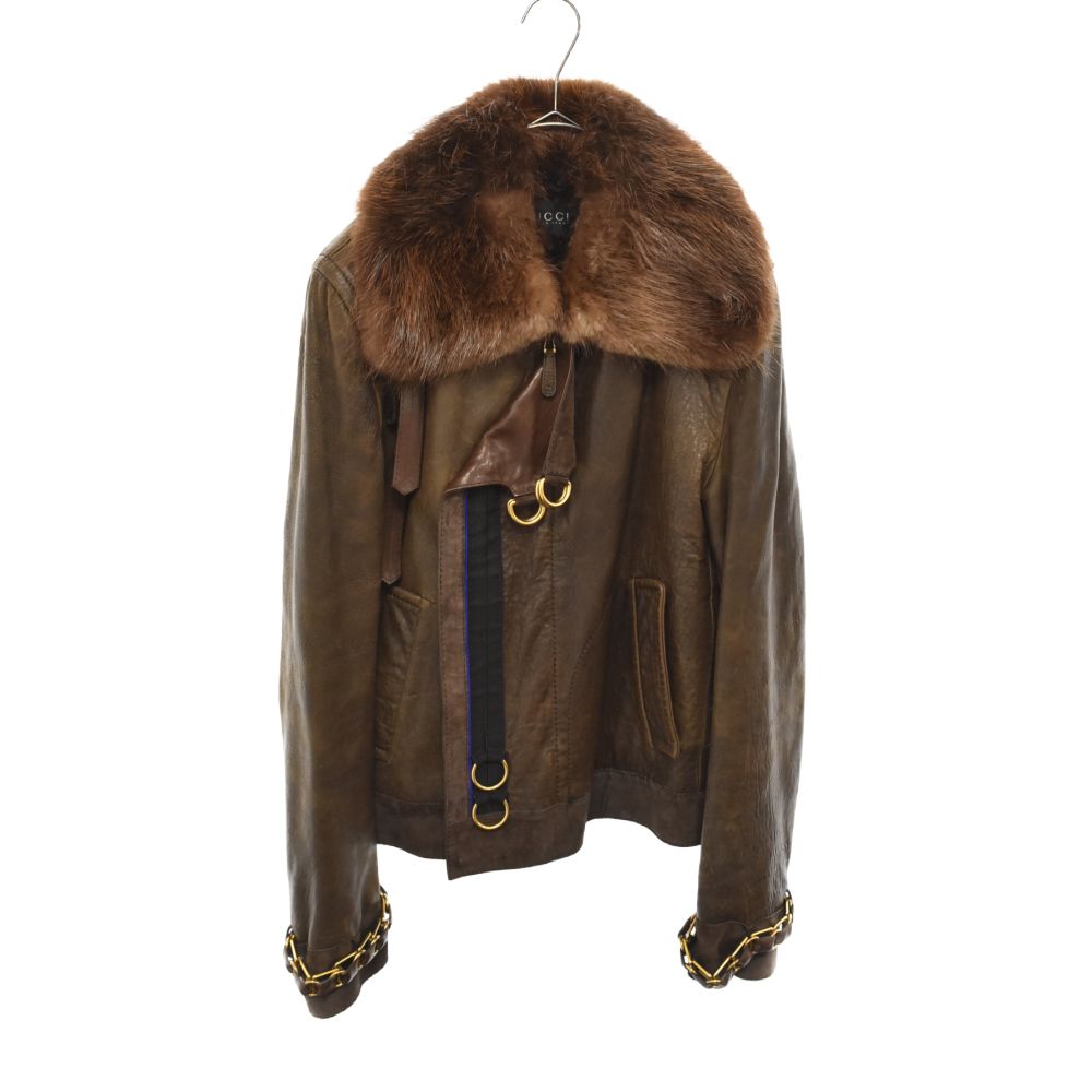 GUCCI ブラウンレザーライダースジャケット