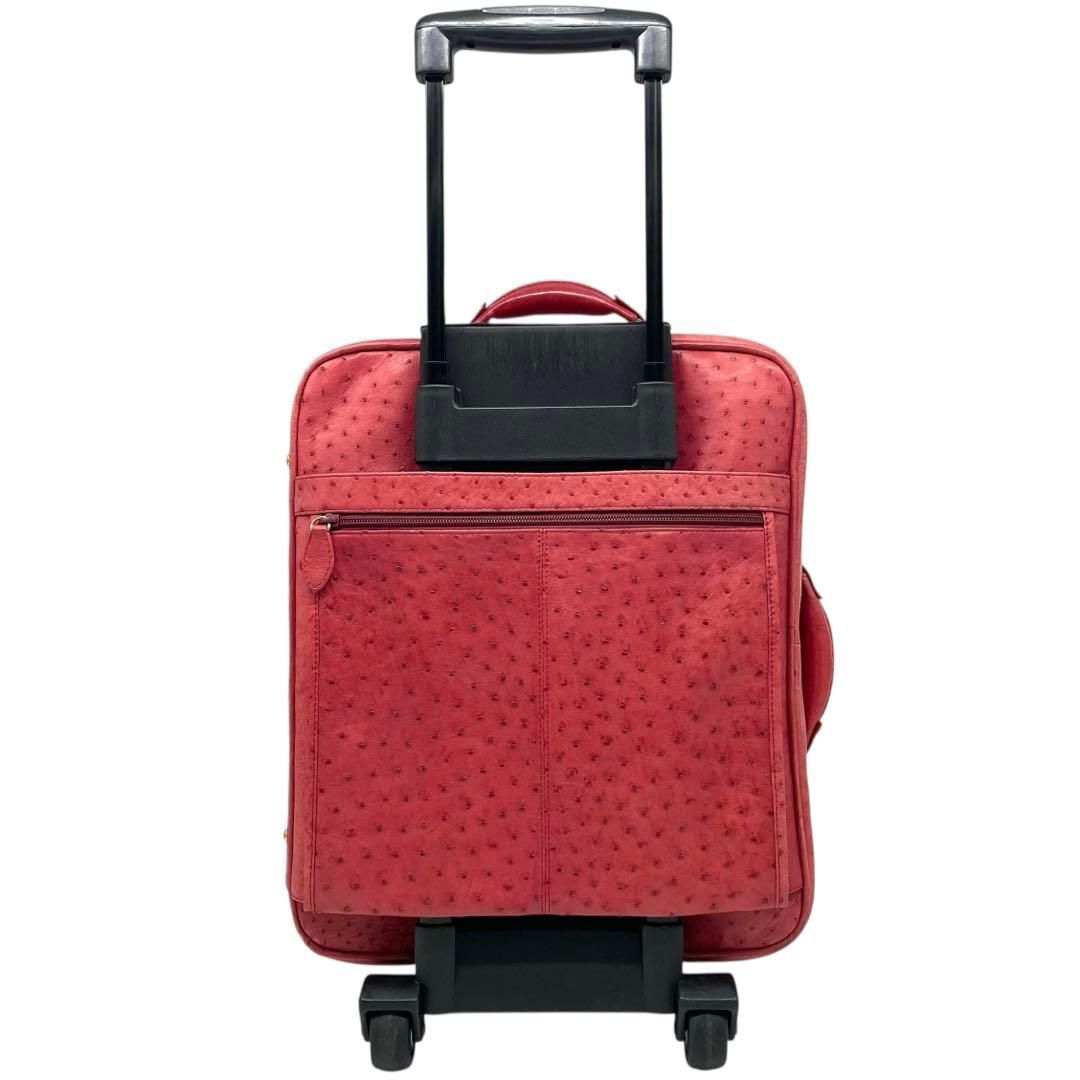 オーストリッチレザー 赤 キャリーケース 希少✨キャリーケース オーストリッチ ダチョウ トラベル ビジネス 2輪