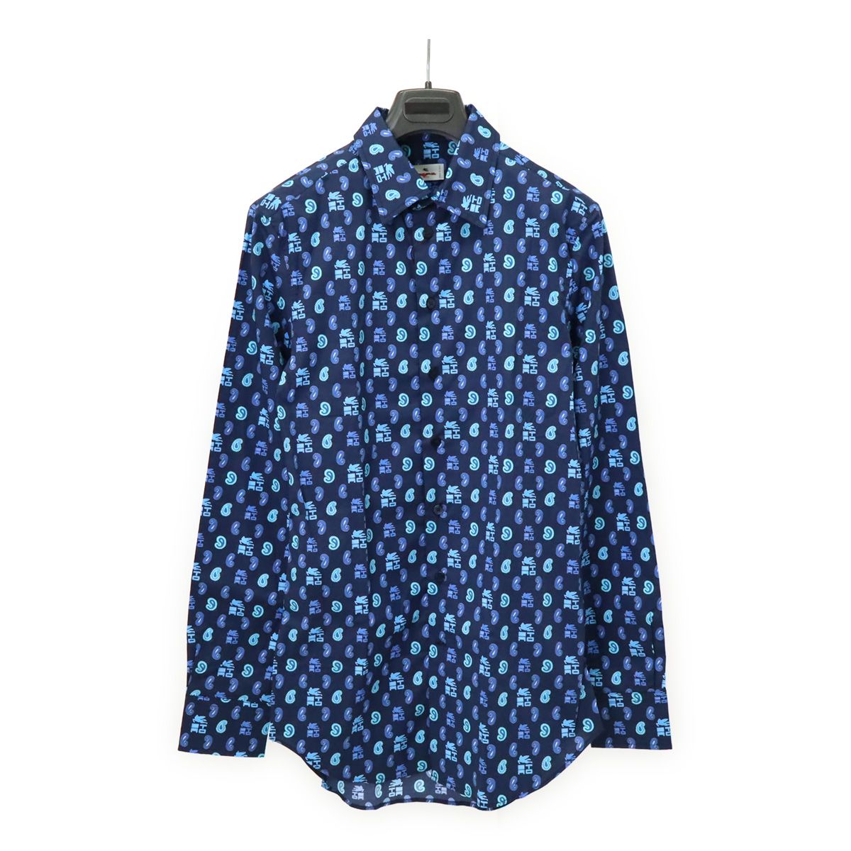 ETRO エトロ Yシャツ ワイシャツ 長袖シャツ ペイズリー柄 ロゴ コットン97% ポリウレタン3% ブルー 青 37 アウトレット品