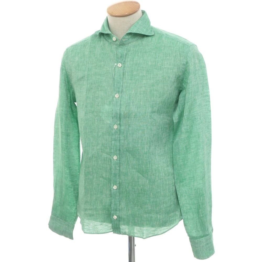 GIANNETTO ホリゾンタルカラーシャツ コットンリネン ストライプ