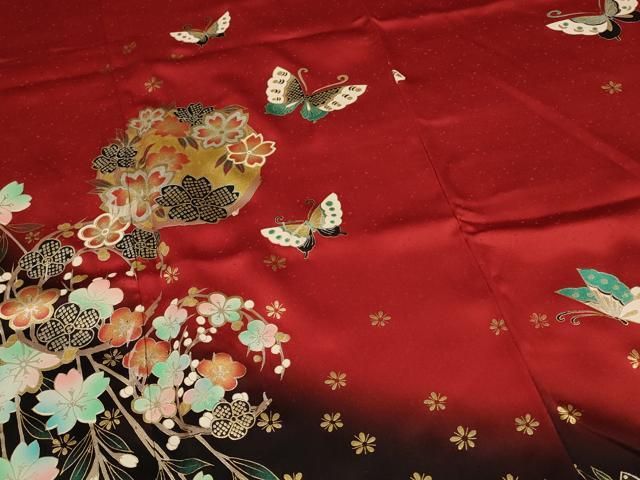 平和屋着物□豪華振袖 雪輪花蝶文 暈し染め 金彩 正絹 逸品
