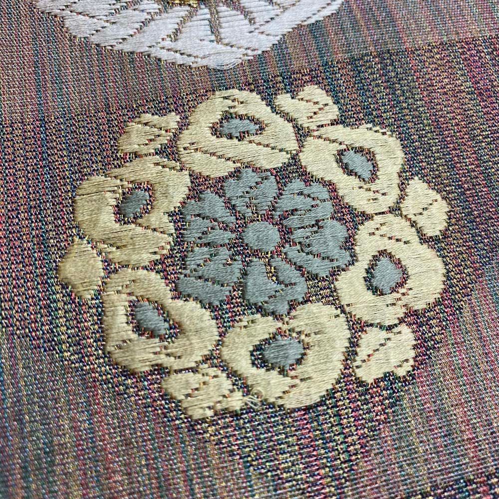 袋帯 洒落帯 刺繍 花柄 ラメ入り 総刺繍 中古 リサイクル 全体柄  