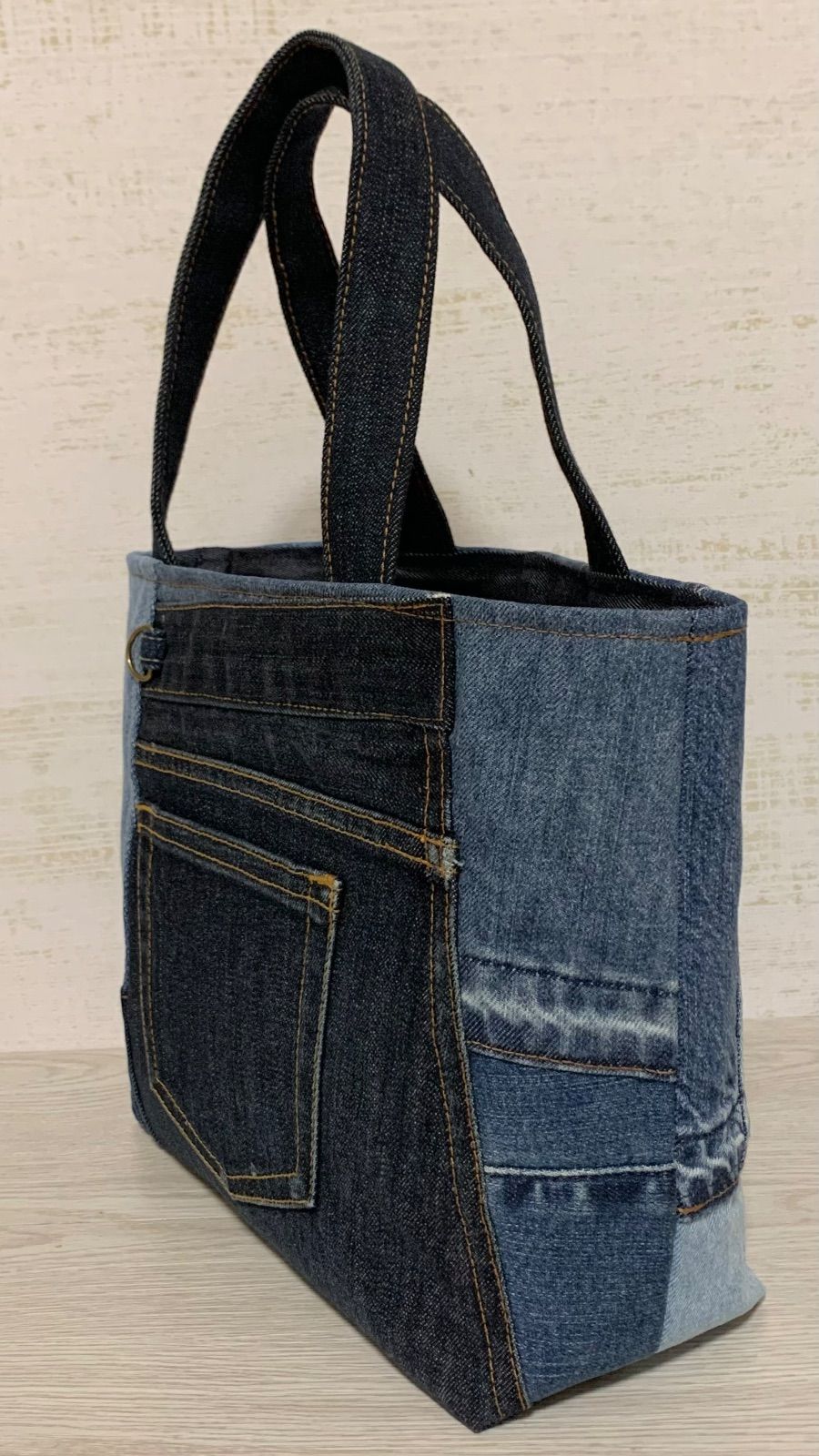ハンドメイド】 デニムジーンズ リメイク パッチワーク トート