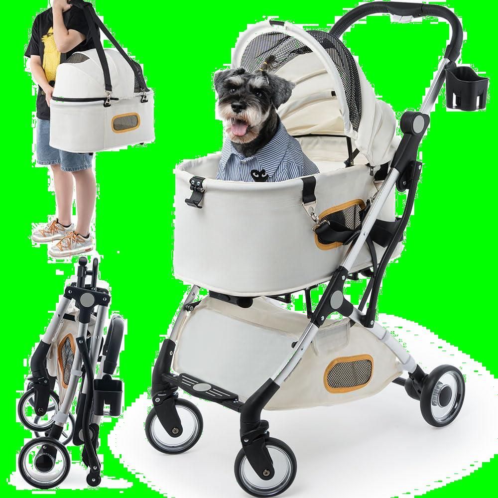 Pandaloli ペットカート 犬 バギー カート:小型犬 中型犬 犬用 猫 多頭 耐荷重30Kg バスケット取り外し可能 4輪 前輪360°回転  後輪ブレーキ付き 折りたたみ式 飛び出し防止リード付き ワンタッチ収納 軽量コンパクト ホワイト - メルカリ