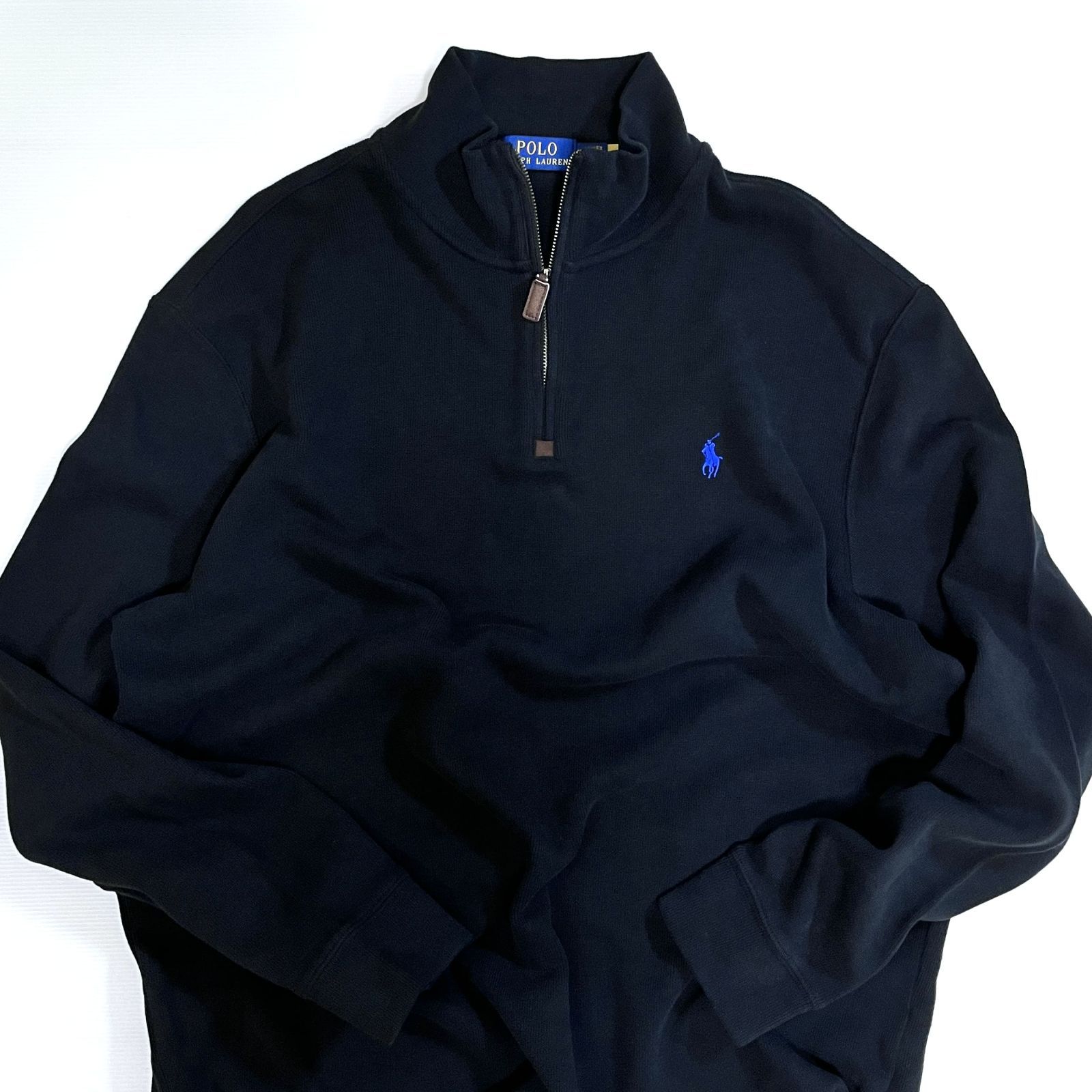 美品 ポロラルフローレン 青 ハーフジップ ニット セーター コットン POLO RALPH LAUREN - ポロラルフローレン ハーフジップセーター ニット